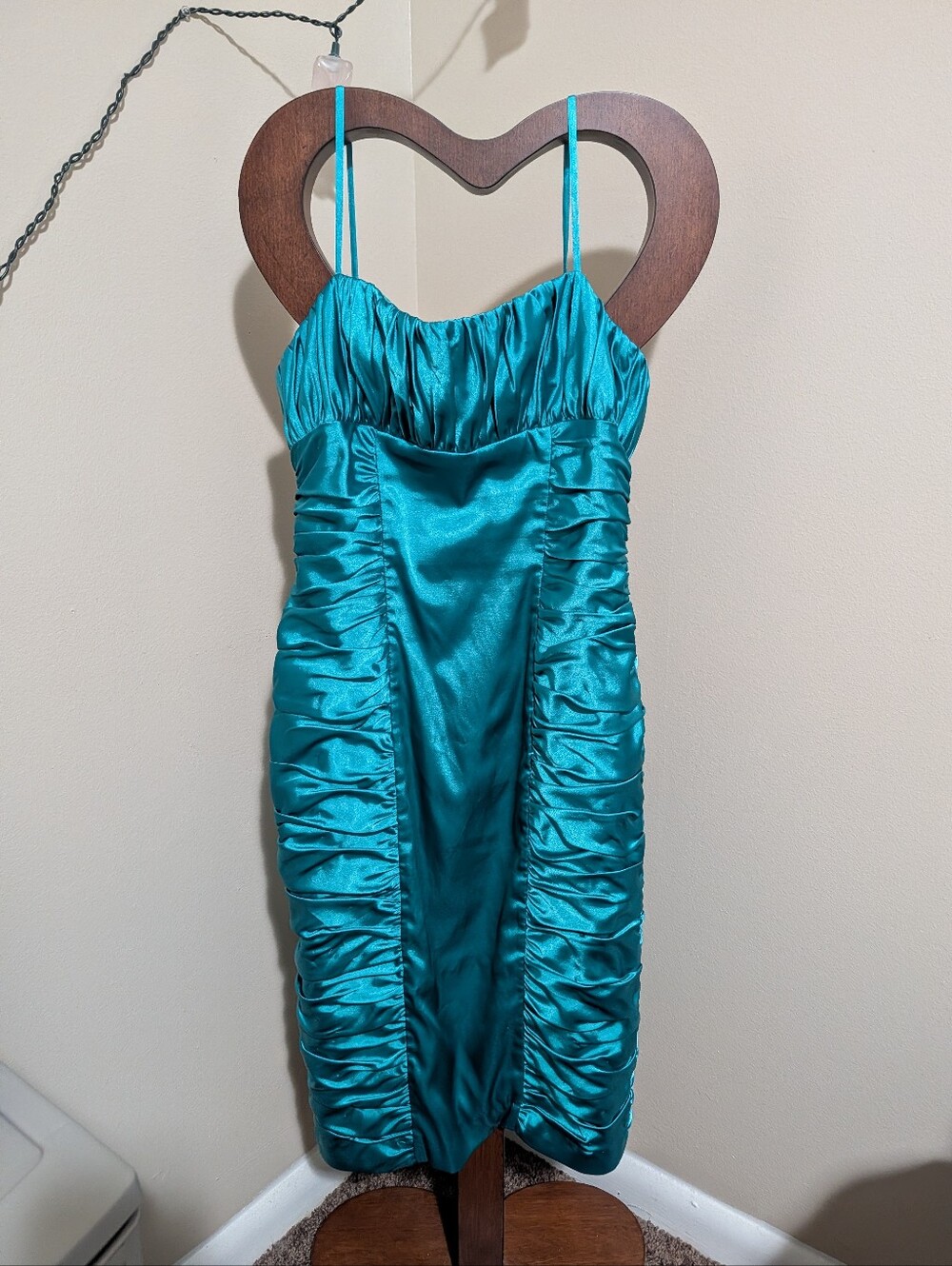 Adrianna Papell Boutique Teal Satin Ruched Bodycon Mini Dress